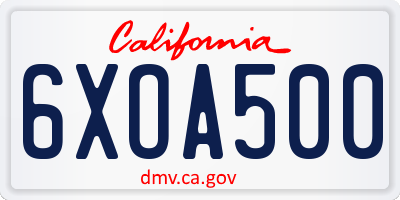 CA license plate 6XOA500