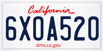 CA license plate 6XOA520