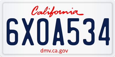 CA license plate 6XOA534