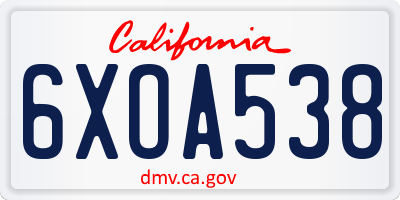 CA license plate 6XOA538