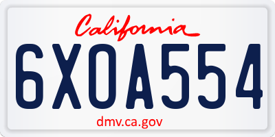 CA license plate 6XOA554
