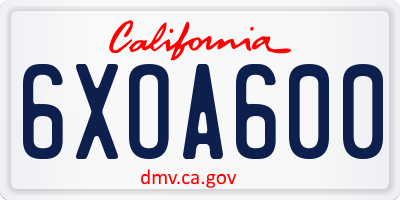 CA license plate 6XOA600