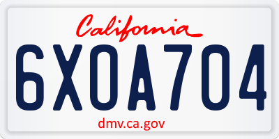 CA license plate 6XOA704