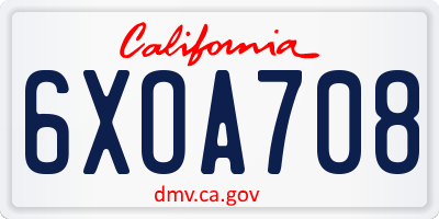 CA license plate 6XOA708