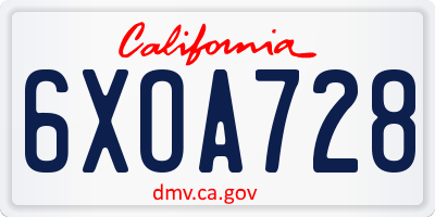 CA license plate 6XOA728