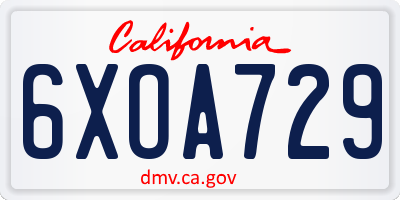 CA license plate 6XOA729