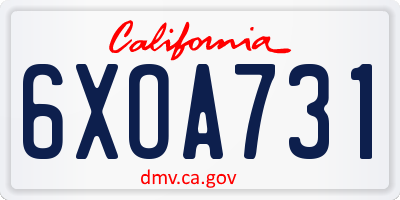 CA license plate 6XOA731