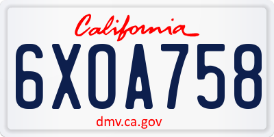 CA license plate 6XOA758