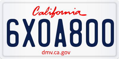 CA license plate 6XOA800