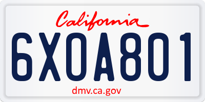CA license plate 6XOA801