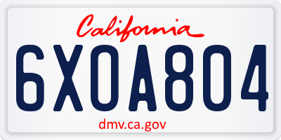 CA license plate 6XOA804