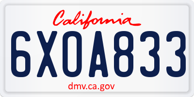 CA license plate 6XOA833