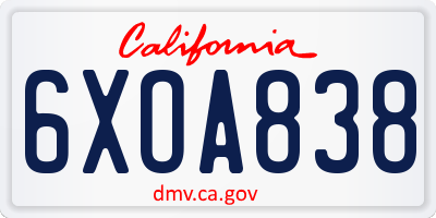 CA license plate 6XOA838