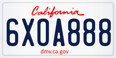 CA license plate 6XOA888