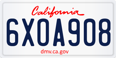 CA license plate 6XOA908