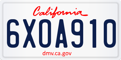 CA license plate 6XOA910