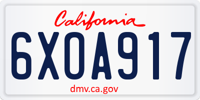 CA license plate 6XOA917