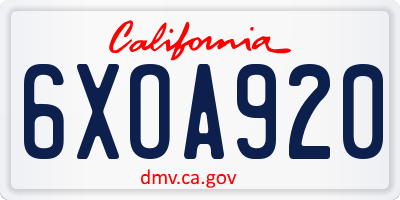 CA license plate 6XOA920