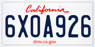 CA license plate 6XOA926