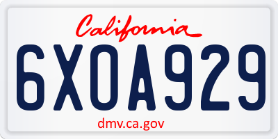 CA license plate 6XOA929