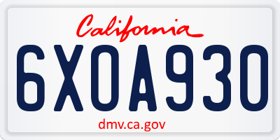 CA license plate 6XOA930