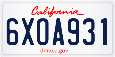 CA license plate 6XOA931