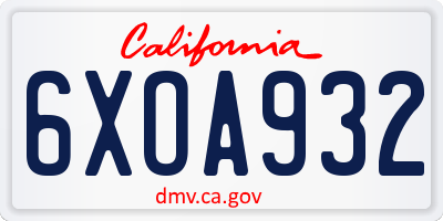 CA license plate 6XOA932