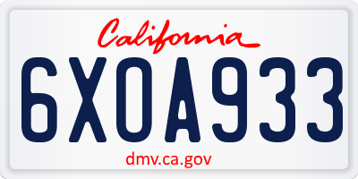 CA license plate 6XOA933