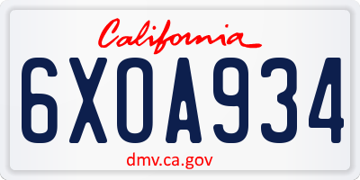 CA license plate 6XOA934
