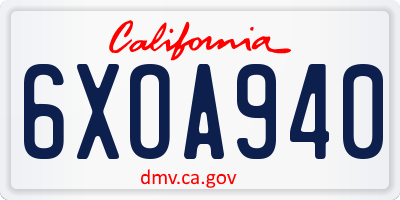 CA license plate 6XOA940