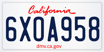 CA license plate 6XOA958