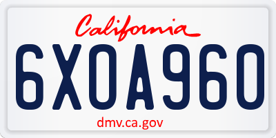 CA license plate 6XOA960