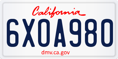 CA license plate 6XOA980