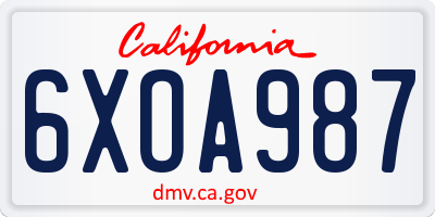 CA license plate 6XOA987