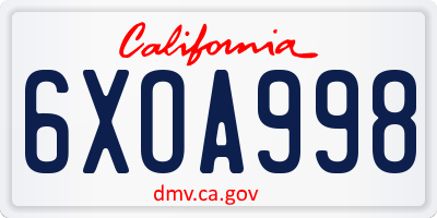 CA license plate 6XOA998