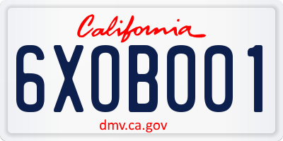 CA license plate 6XOB001