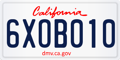 CA license plate 6XOB010