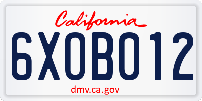CA license plate 6XOB012