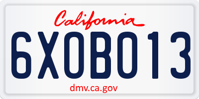 CA license plate 6XOB013