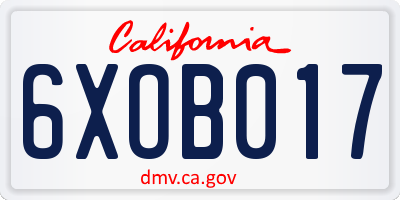 CA license plate 6XOB017
