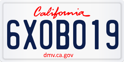 CA license plate 6XOB019