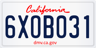 CA license plate 6XOB031