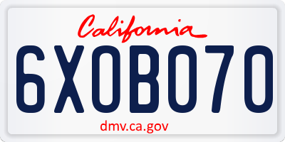 CA license plate 6XOB070