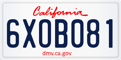 CA license plate 6XOB081