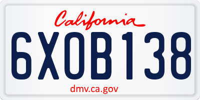 CA license plate 6XOB138