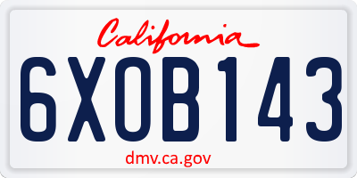 CA license plate 6XOB143