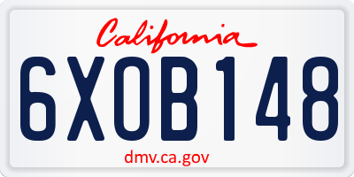 CA license plate 6XOB148