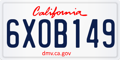 CA license plate 6XOB149