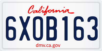 CA license plate 6XOB163