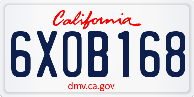 CA license plate 6XOB168